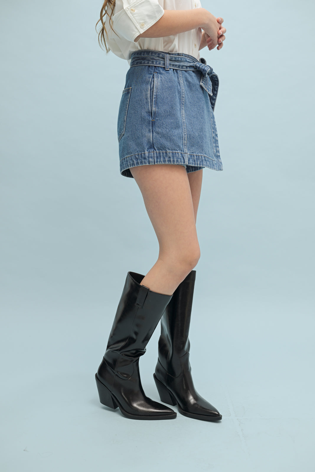 Hattie Belted Denim Skort