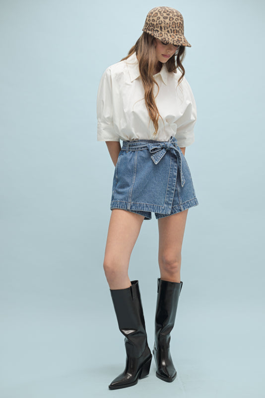 Hattie Belted Denim Skort