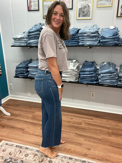 Carmel High Rise Wide Leg Trouser Bottom Denim