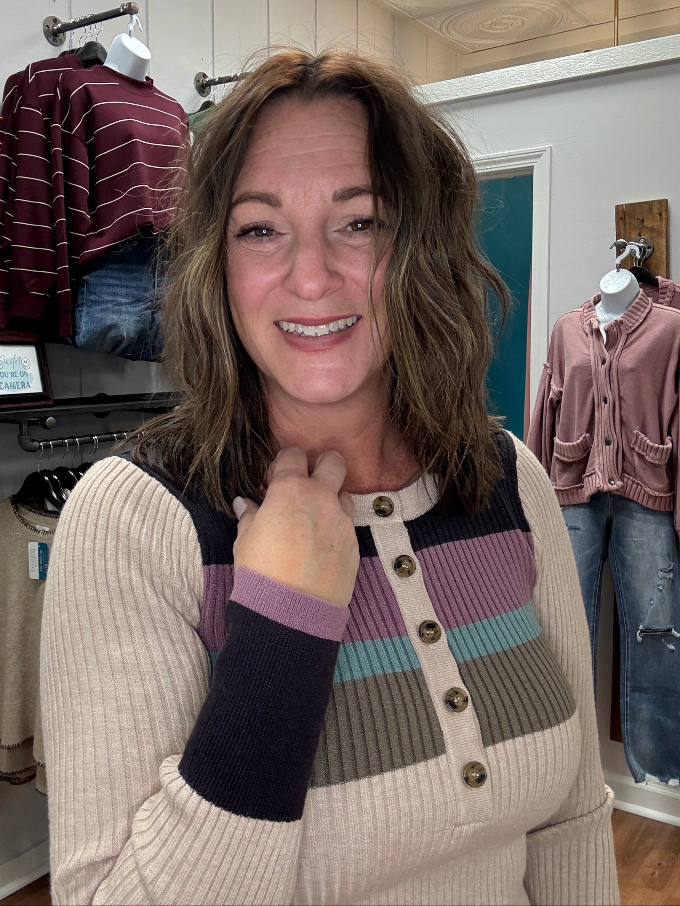 Lydia Color Block Ribbed Henley Top