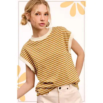 Leesa Nautical Striped Cap Sleeve Top