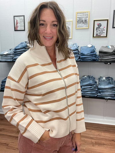 Xander Zip Up Striped Sweater