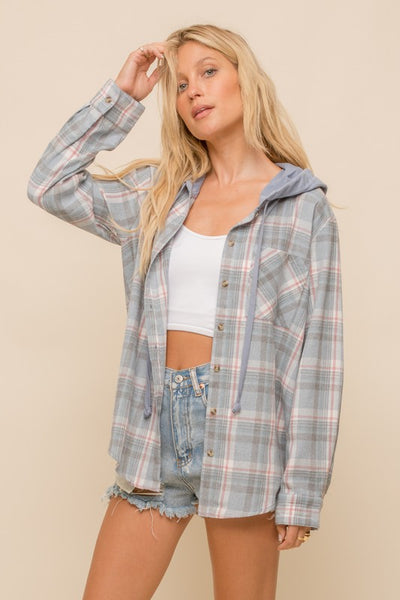 Levi Hoodie French Terry Plaid Top