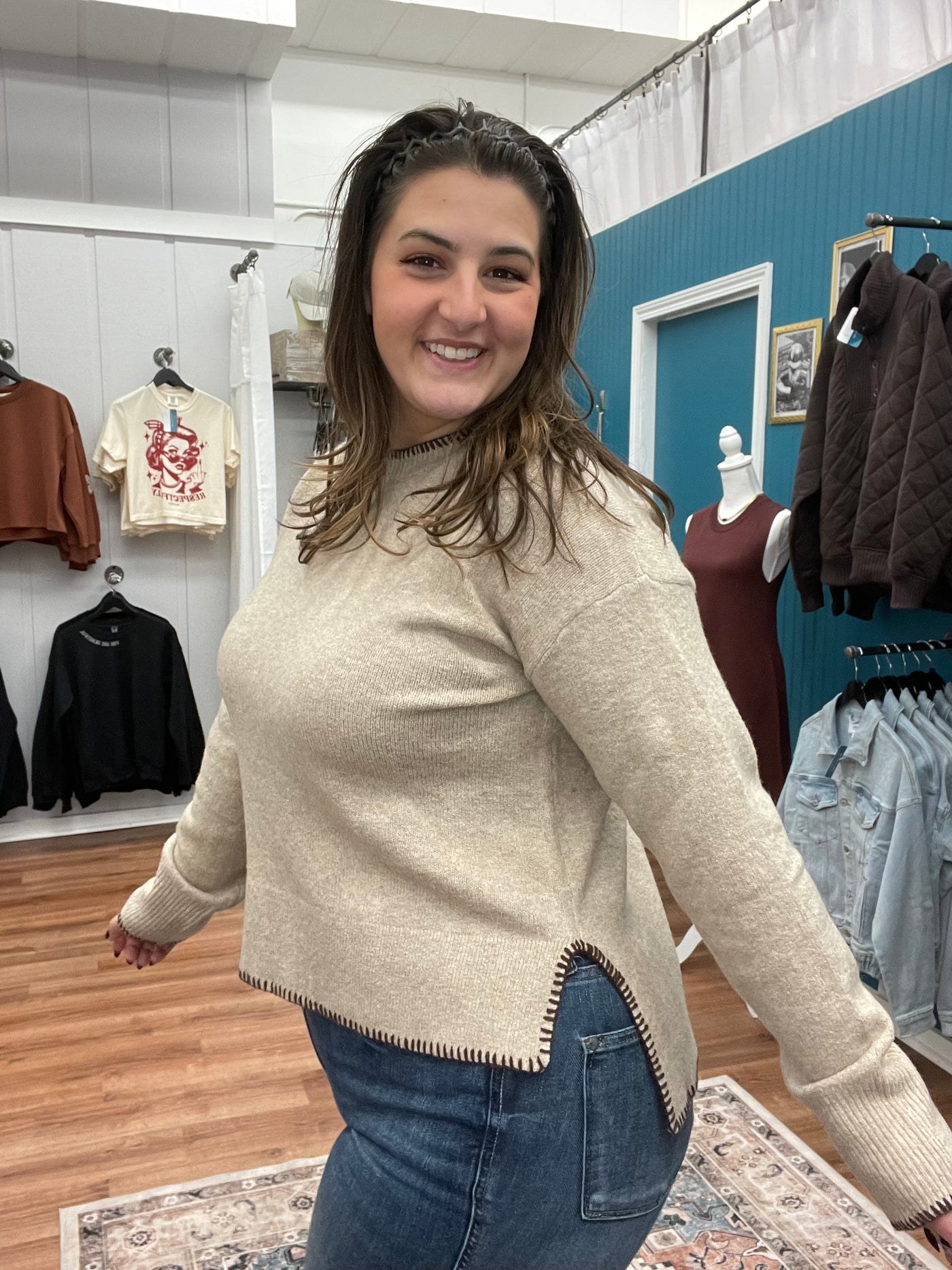 Kallie Side Slit Crewneck Sweater