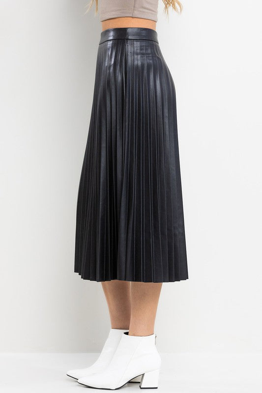 Taylor Faux Leather Pleated Midi Skirt
