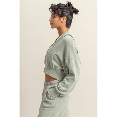 Stevie Cropped Zip Hoodie Sweatshirt