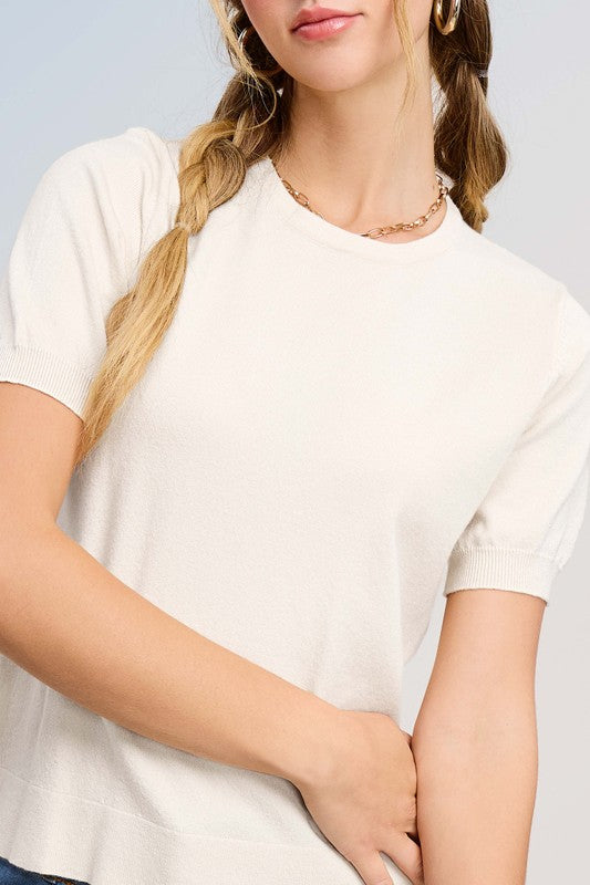 Gayle Puffy Sleeve Basic Knit Top