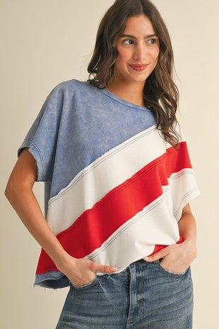 Johnnie Mineral Washed Color Block Top