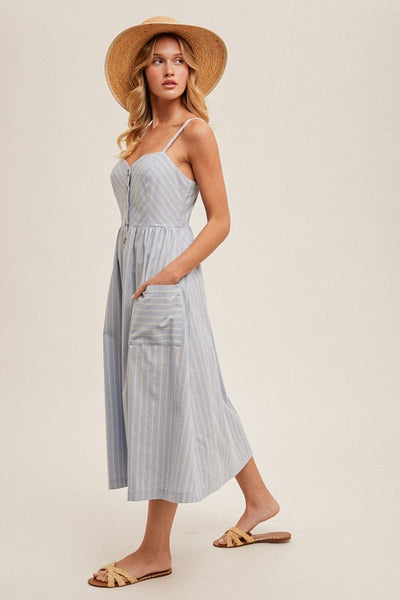 Danielle Striped Button Down Midi Dress
