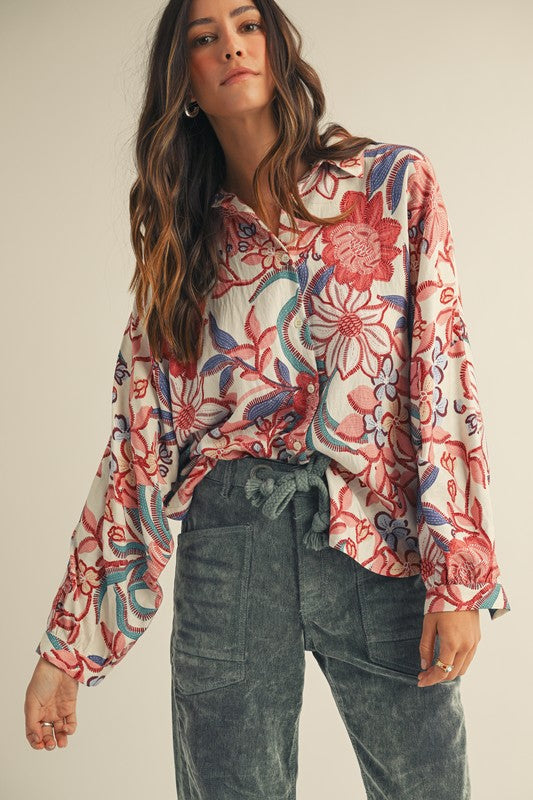 Royale Floral Print Feathered Shirt