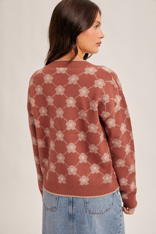 Fionna Flower Jacquard Sweater Cardigan