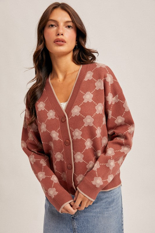 Fionna Flower Jacquard Sweater Cardigan