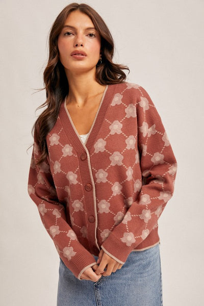 Fionna Flower Jacquard Sweater Cardigan