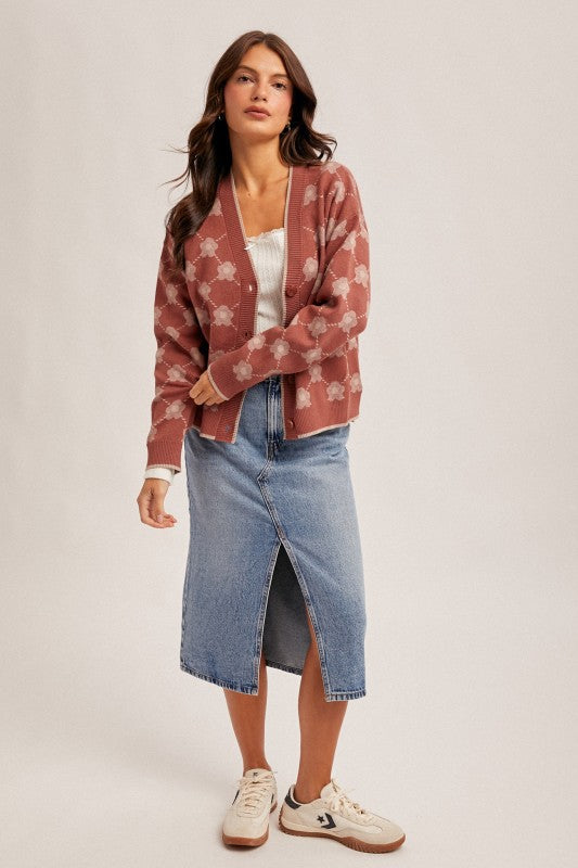 Fionna Flower Jacquard Sweater Cardigan
