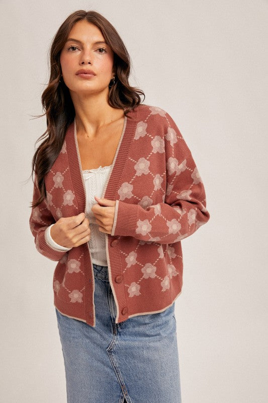 Fionna Flower Jacquard Sweater Cardigan