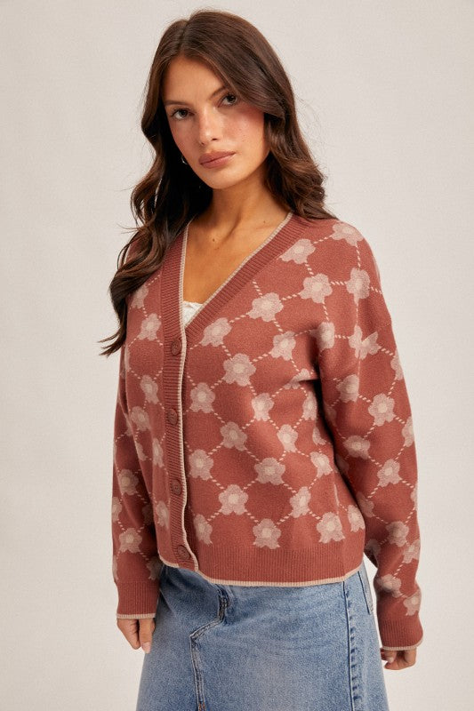 Fionna Flower Jacquard Sweater Cardigan