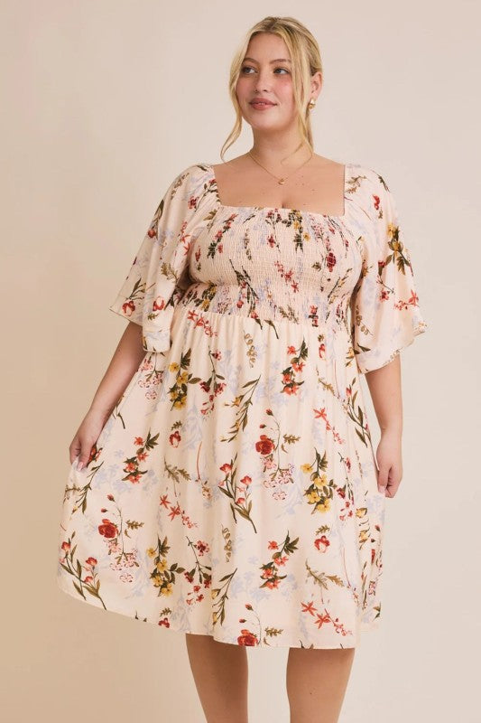 Alice Floral Print Smocking Mini Dress