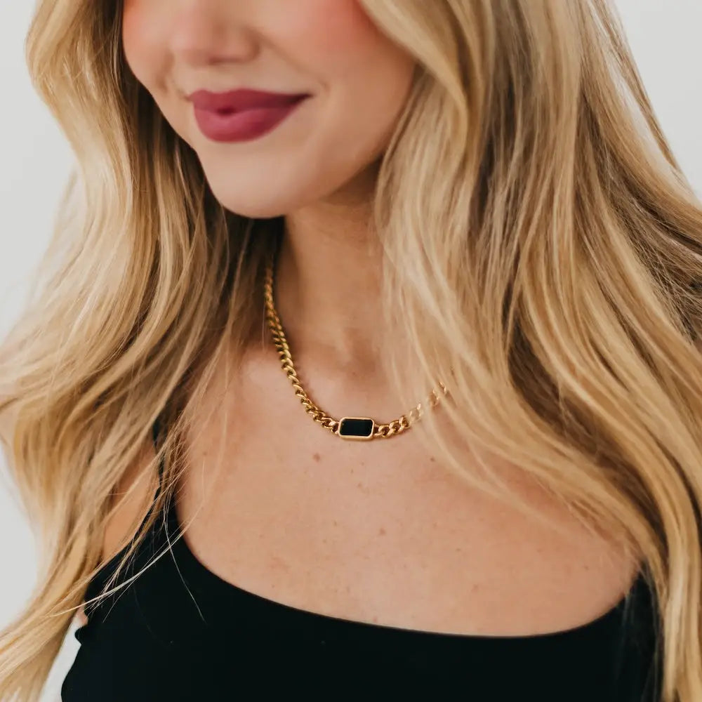 Black Stone Chain Necklace