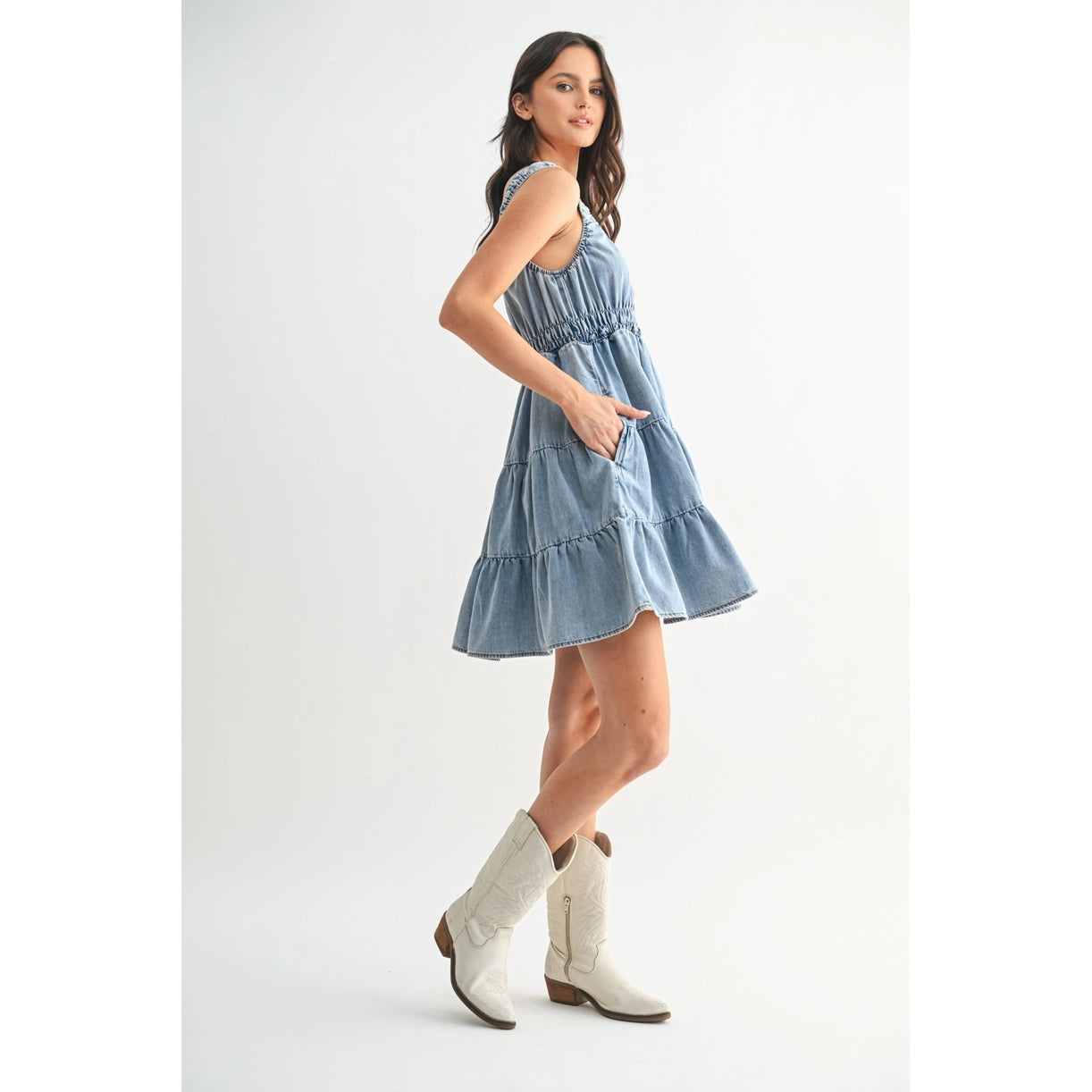 Abbie Tiered Demin Mini Dress