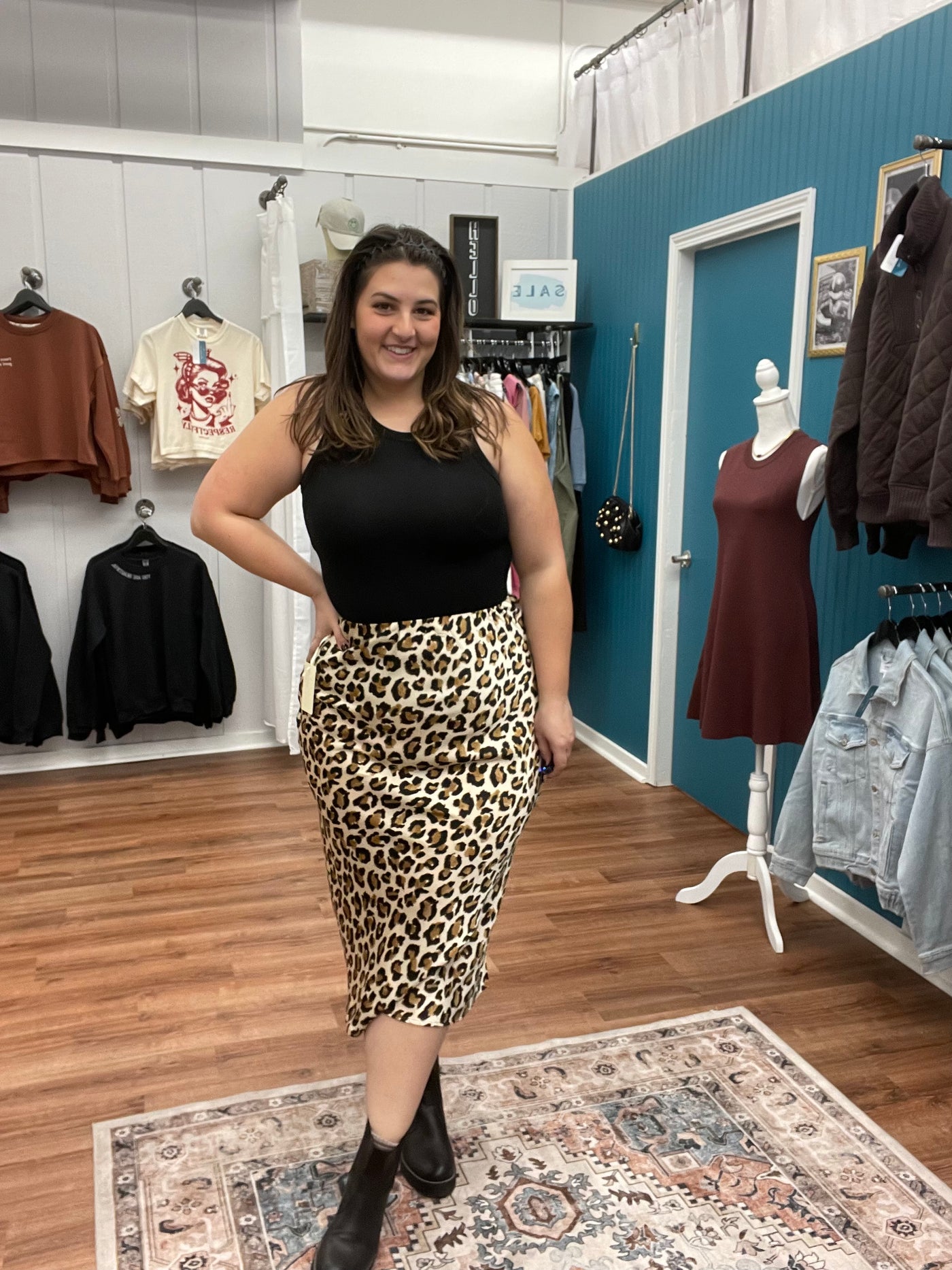 Jane Satin Leopard Panel Skirt