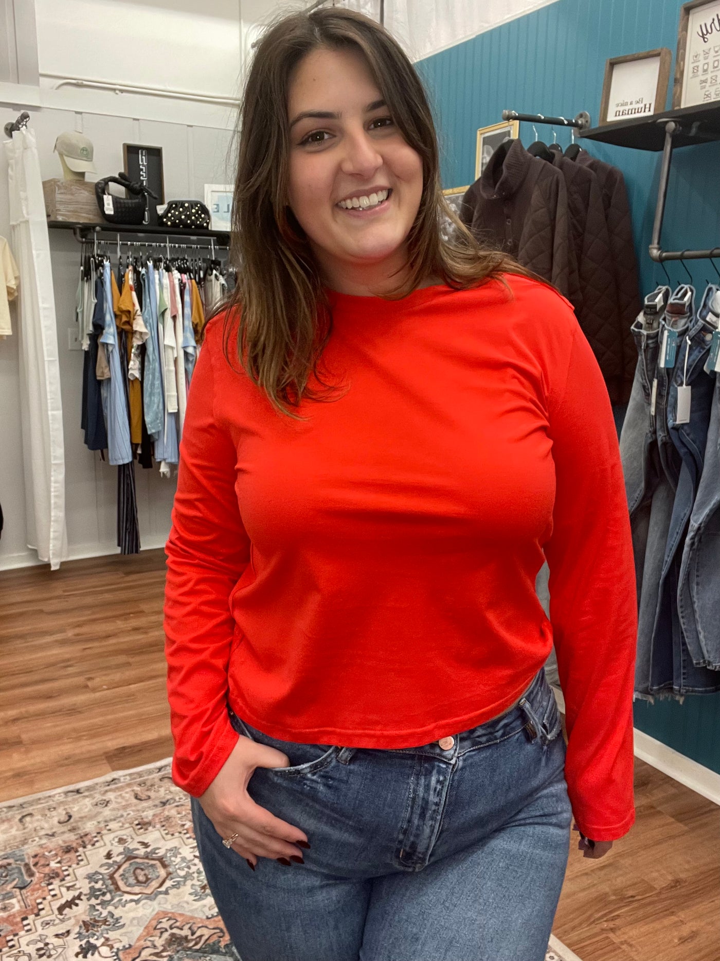 Poppy Raw Edge Long Sleeve Top