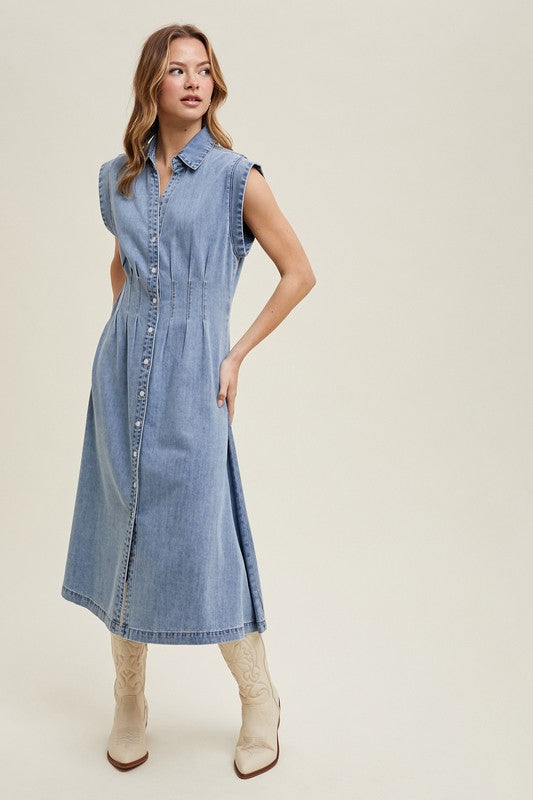 Carlie Button Up Denim Midi Dress