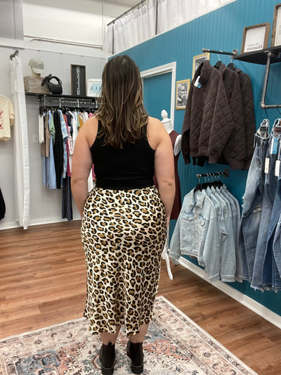 Jane Satin Leopard Panel Skirt