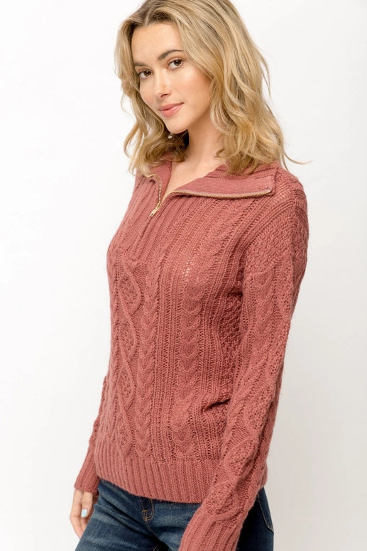 Kasey Cable Knit Zip Sweater