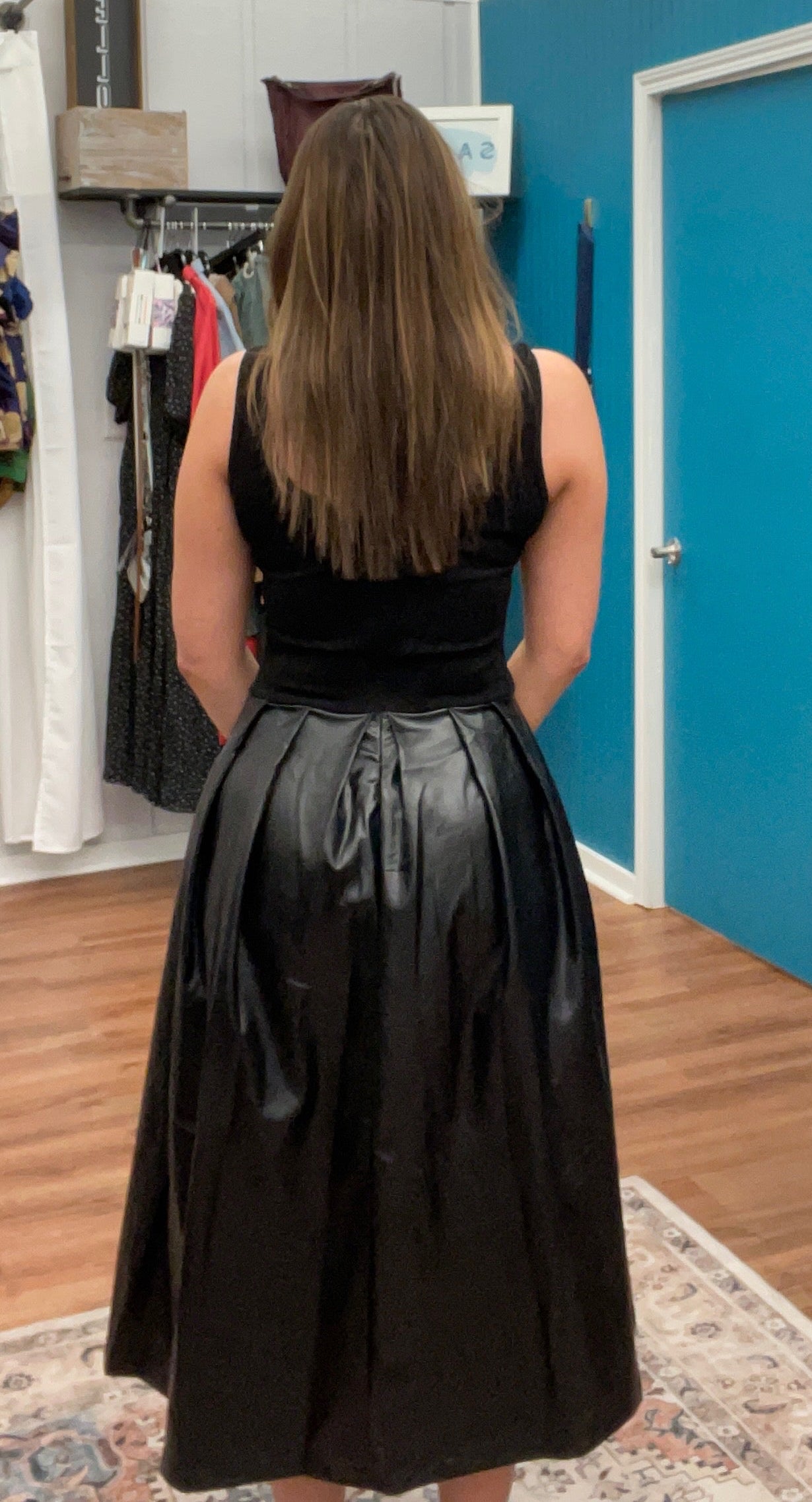 Chrissy Faux Leather Midi Dress