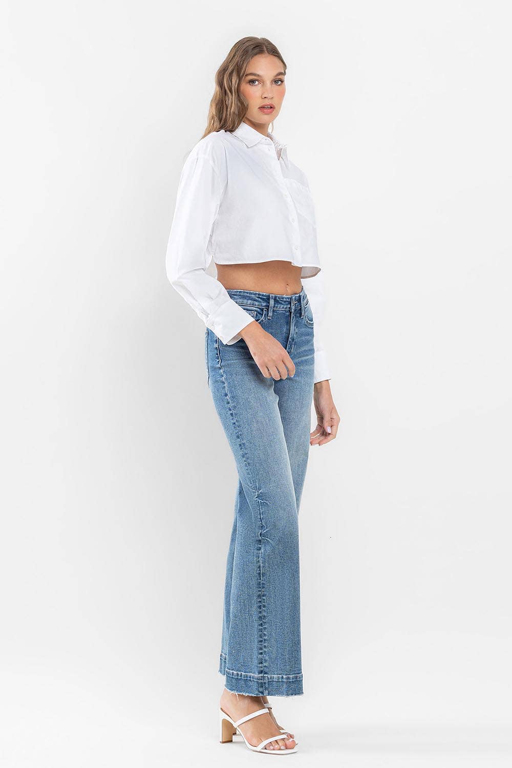 FLYING MONKEY - HIGH RISE WIDE LEG JEANS WITH TROUSER HEM DETAIL F5391: PERMISSIBLE / 25
