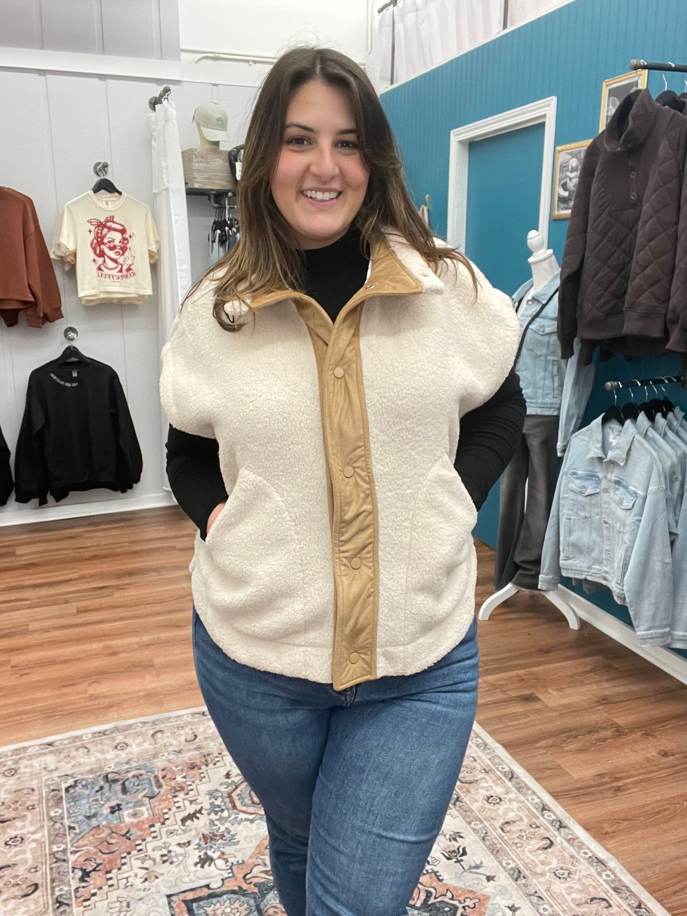 Ashley Suede Trim Sherpa Vest