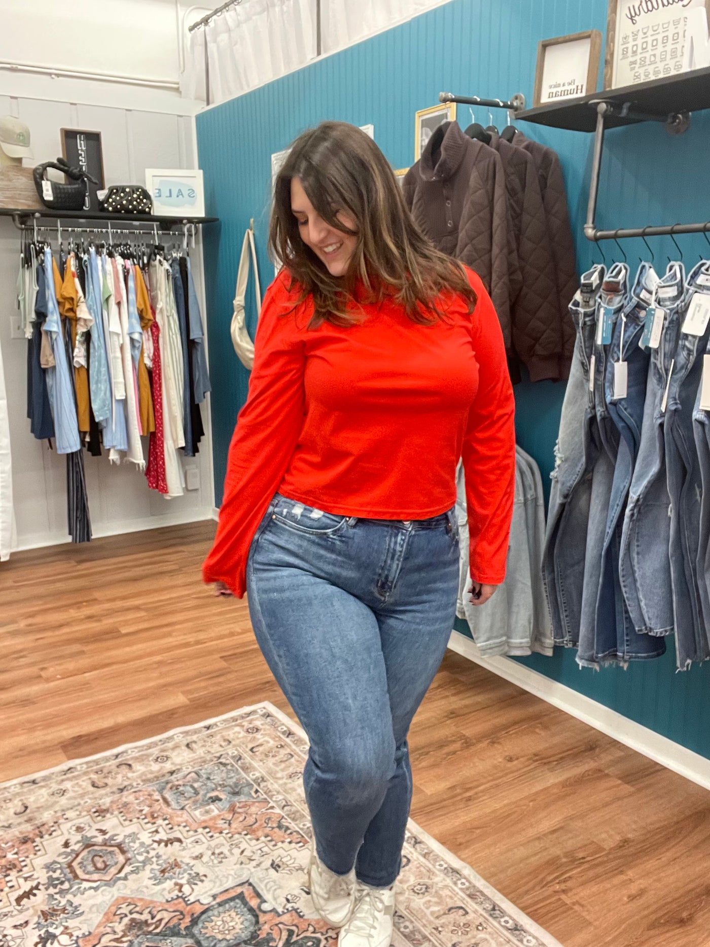 Poppy Raw Edge Long Sleeve Top