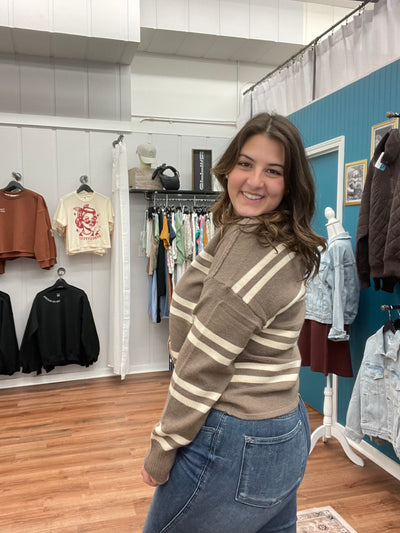 Grace Notched Striped Sweater