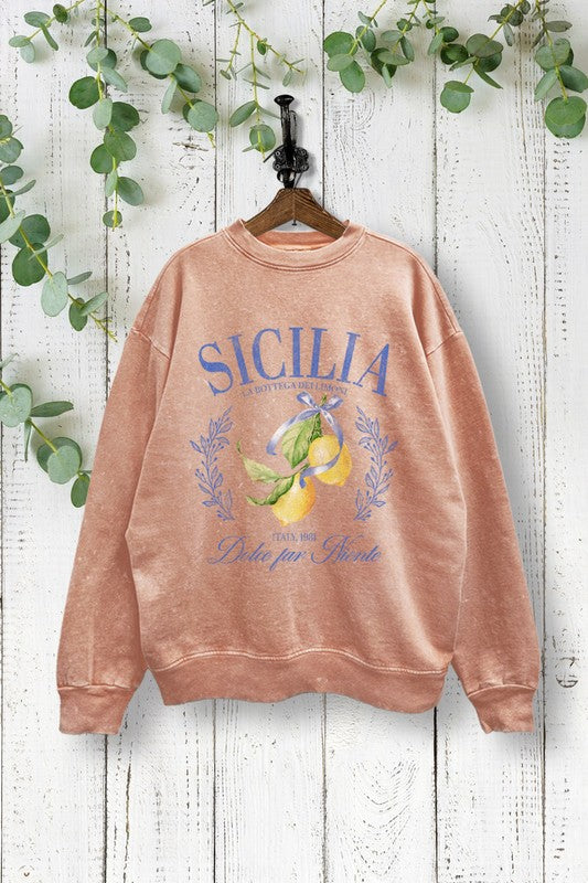 Sicilia Lemon Print Mineral Wash Sweatshirt