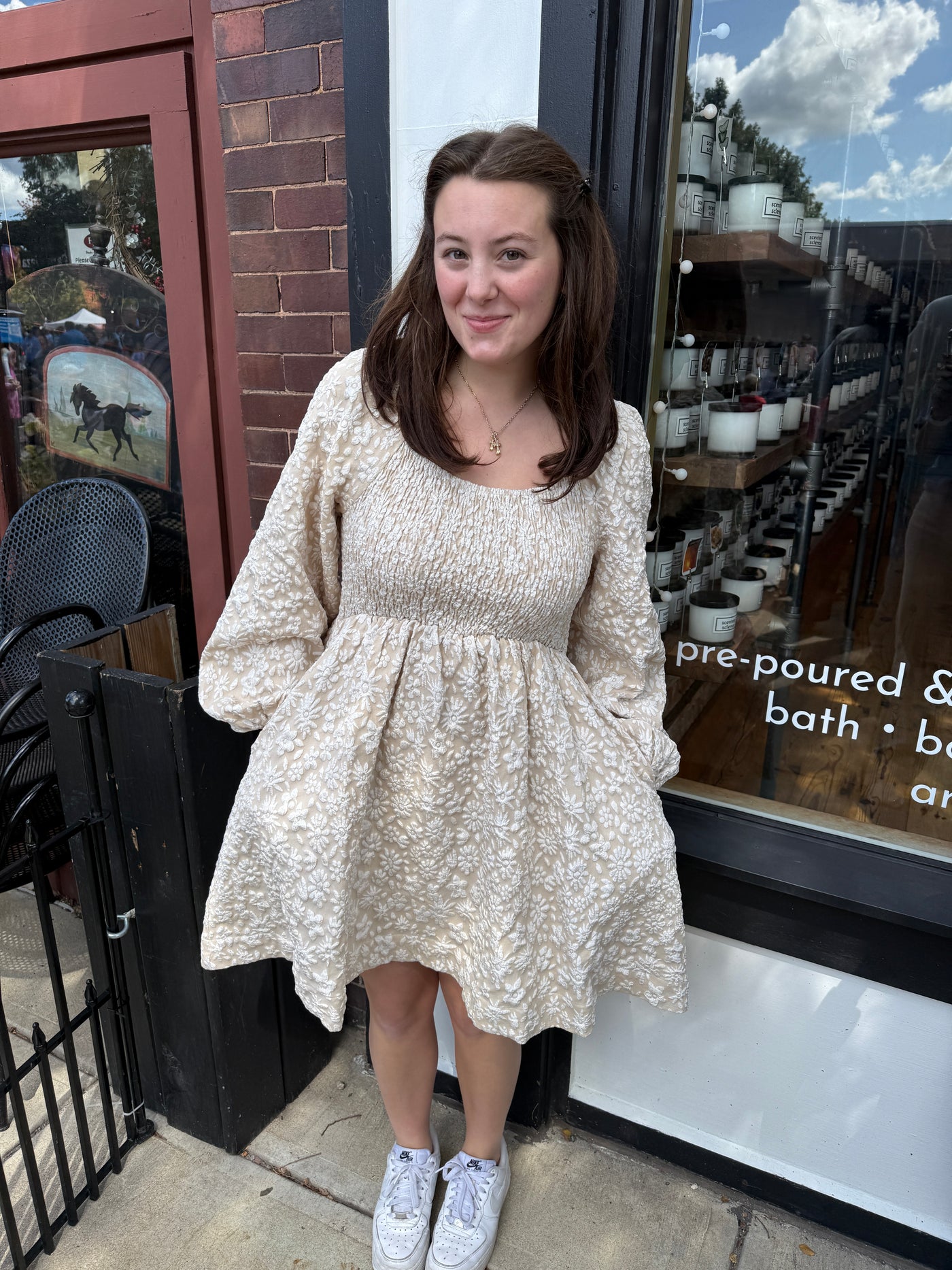 Middleton Jacquard Floral Smocked Babydoll Dress