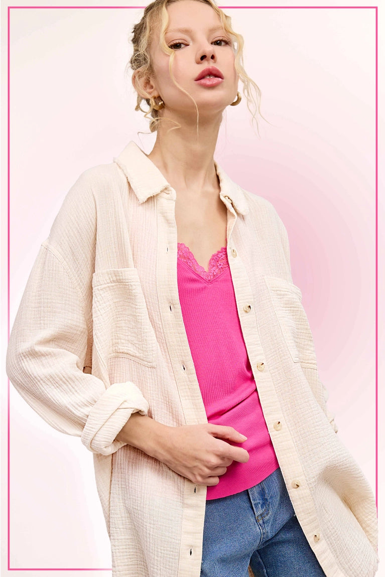 Callie Crinkle Button Down Shirt