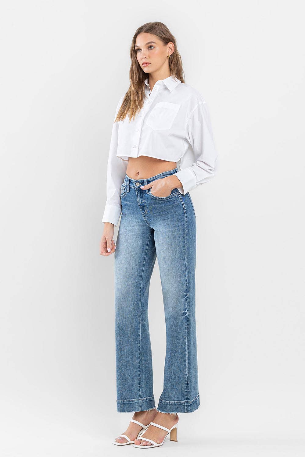 FLYING MONKEY - HIGH RISE WIDE LEG JEANS WITH TROUSER HEM DETAIL F5391: PERMISSIBLE / 24