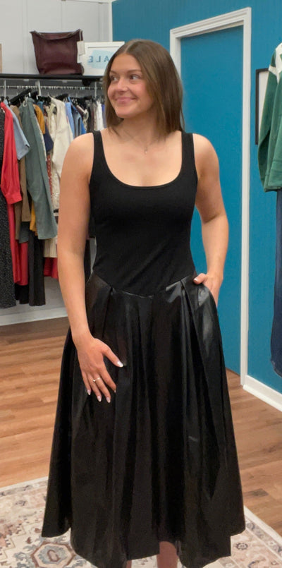 Chrissy Faux Leather Midi Dress