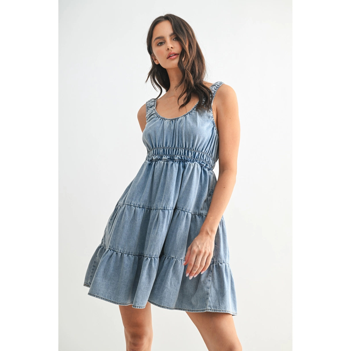 Abbie Tiered Demin Mini Dress