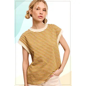 Leesa Nautical Striped Cap Sleeve Top