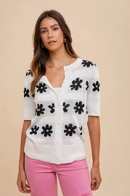 Cheyenne Flower Short Sleeve Sweater Cardigan