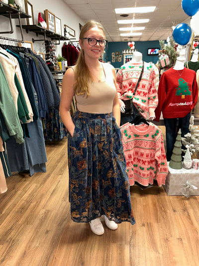 Gilmore Velvet Printed Pleated Skirt