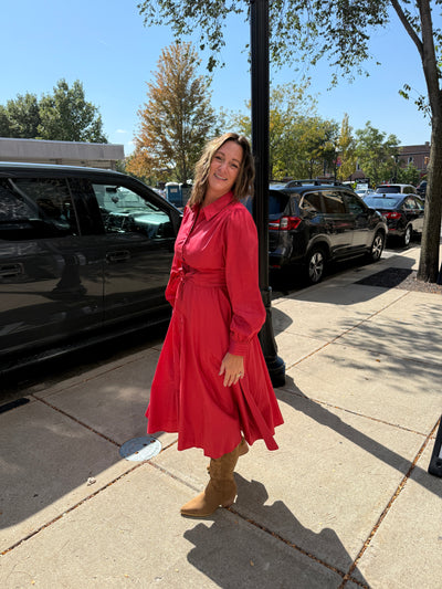 Chili Pepper Front Tie Midi Dress