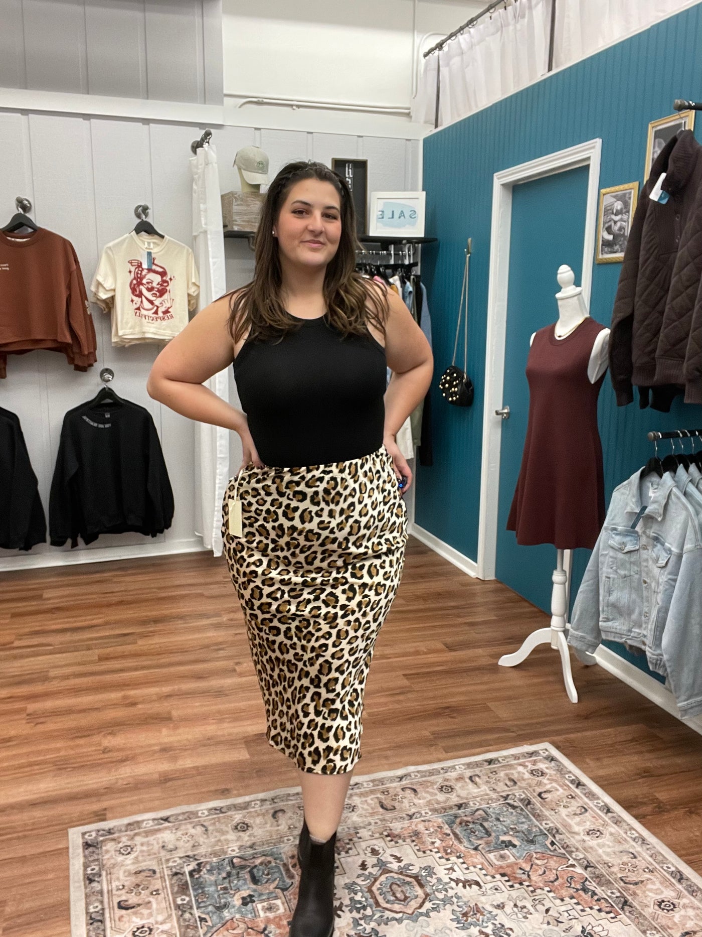 Jane Satin Leopard Panel Skirt