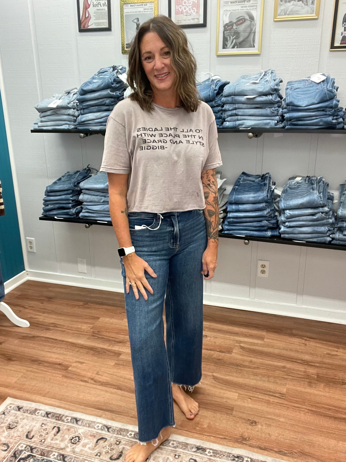 Carmel High Rise Wide Leg Trouser Bottom Denim