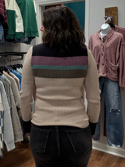 Lydia Color Block Ribbed Henley Top