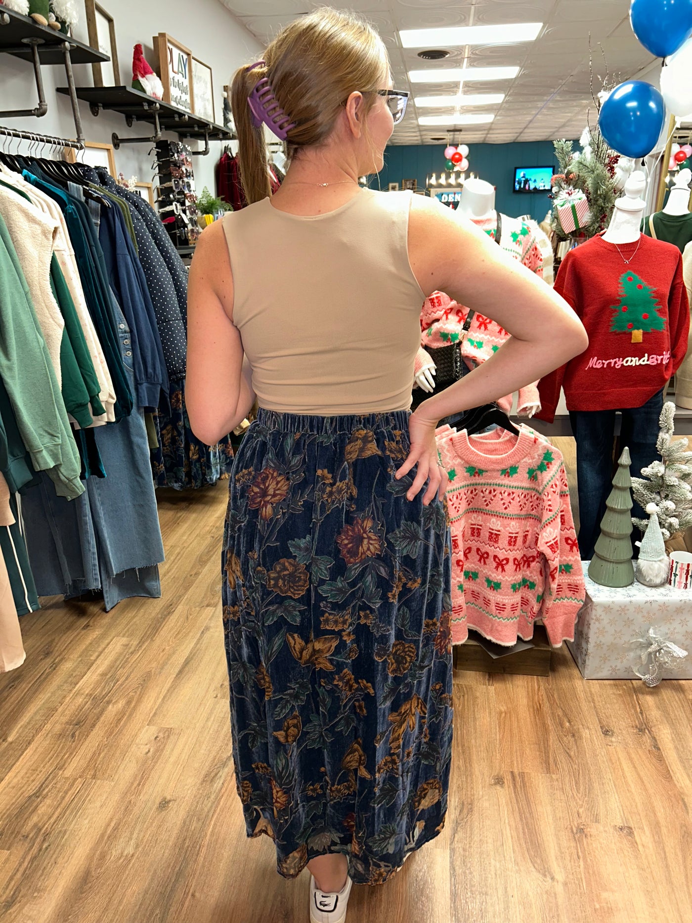 Gilmore Velvet Printed Pleated Skirt