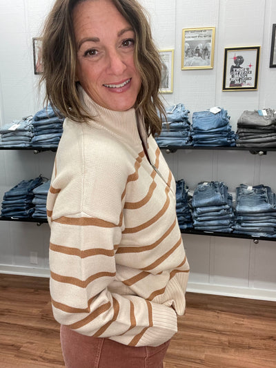 Xander Zip Up Striped Sweater