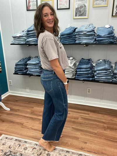 Carmel High Rise Wide Leg Trouser Bottom Denim