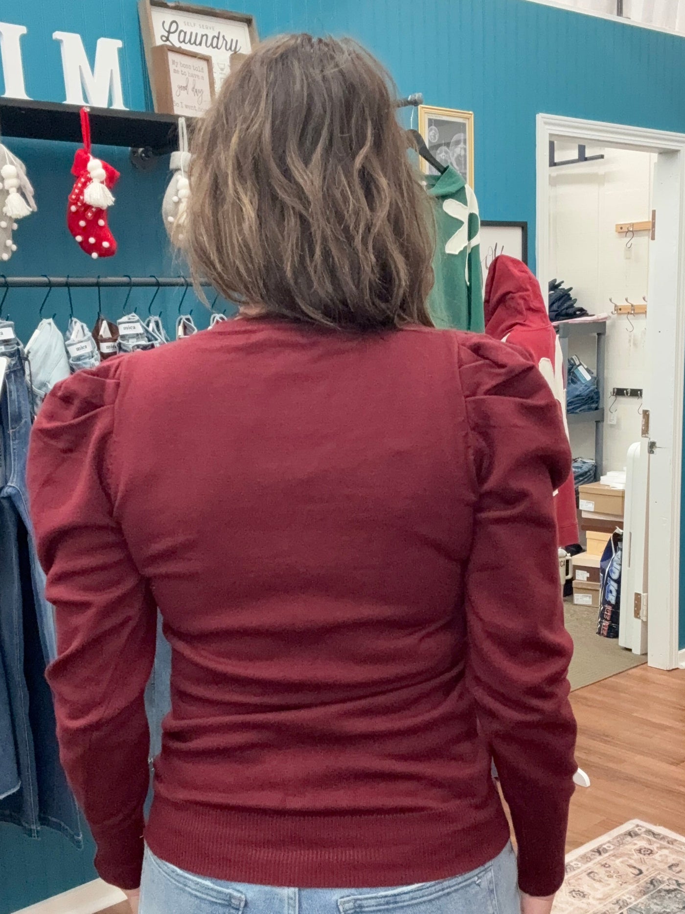 Kendall V Neck Puff Sleeve Sweater